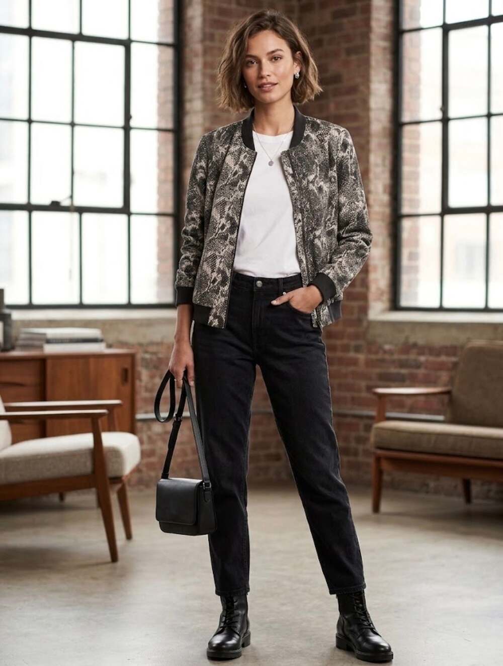 Banana Republic Soft Tencel Bomber Jacket with Snake Print